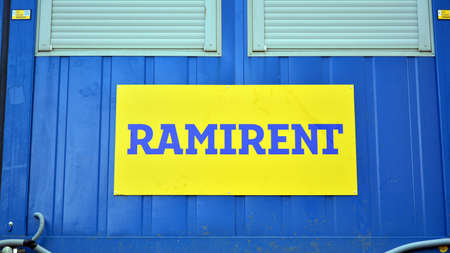 Warsaw, Poland. 10 April 2020. Sign Ramirent. Company signboard Ramirent.
