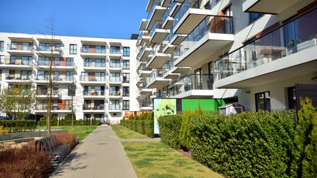 Warsaw, Poland. 12 April 2020. "Artistic Zoliborz". Modern apartment buildings. This is a unique place. Functional, smartly designed. This is an aesthetic space with good energy.のeditorial素材