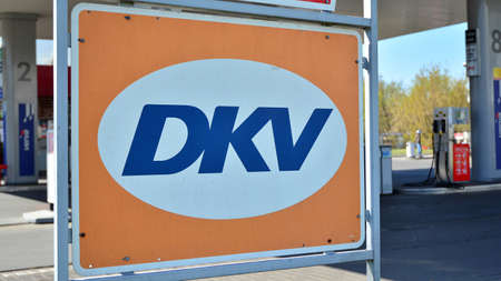 Warsaw, Poland. April 12, 2020. Sign DKV. Company signboard DKV.