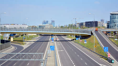 Warsaw, Poland. 28 April 2020. The empty southern beltway of Warsaw, S79