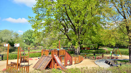 Warsaw, Poland. 30 April 2020. A playground in the park in the Bielany district