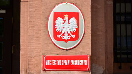Warsaw, Poland. 7 May 2020. Sign Ministerstwo Spraw Zagranicznych / Ministry of Foreign Affairs