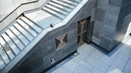 Close up and details of railing and stairs of a modern building
