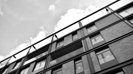 Detail of a new modern apartment building. Black and white.