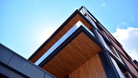 Revitalized red brick building and modern office building.の写真素材