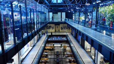 Warsaw, Poland. 25 May 2020. The interior view of shopping mall Powisle Power Plant. The history of the Powile Power Plant is over 100 years old. Is a landmark revitalization project.のeditorial素材
