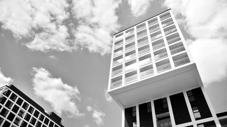 Detail of a new modern apartment building. Black and white.のeditorial素材