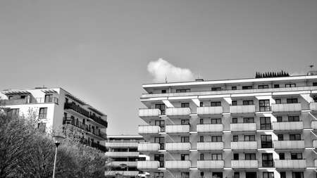 Detail of a new modern apartment building. Black and white.のeditorial素材