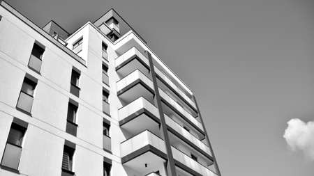 Detail of a new modern apartment building. Black and white.のeditorial素材