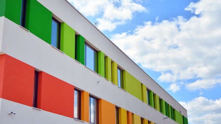 Modern exterior of a colorful office buildingのeditorial素材