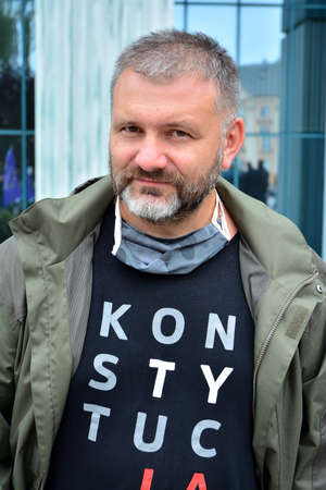 Warsaw, Poland. 9 June 2020. Judge Waldemar Zurek. Protest of supporters of Judge Igor Tuleya at the entrance to the Supreme Court.のeditorial素材