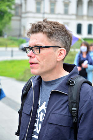 Warsaw, Poland. June 9, 2020. Judge Igor Tuleya. Protest of supporters of Judge Igor Tuleya at the entrance to the Supreme Court. Tuleya is known for criticizing the right-wing government.のeditorial素材