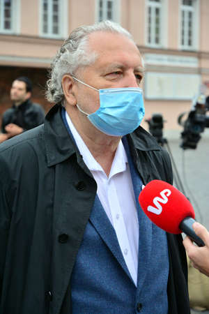 Warsaw, Poland. 9 June 2020. Andrzej Rzeplinski retired judge of the Constitutional Tribunal. Protest of supporters of Judge Igor Tuleya at the entrance to the Supreme Court.のeditorial素材