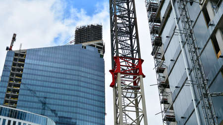 Warsaw, Poland. 14 June 2020. Roundabout Daszynski. New Skyscrapers in the financial district of downtown Warsaw. New buildings being built.のeditorial素材