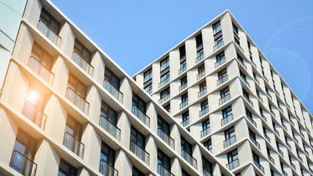 Modern European residential apartment buildings quarter. Abstract architecture, fragment of modern urban geometry.のeditorial素材