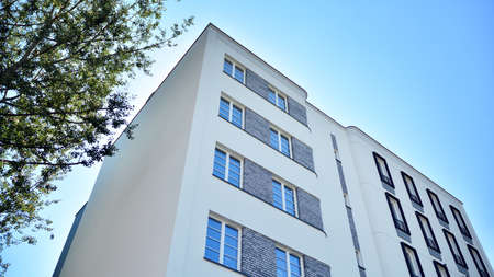 Architectural details of modern apartment building. Modern european residential apartment building...