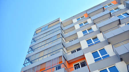 Architectural details of modern apartment building. Modern european residential apartment building...