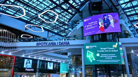 Warsaw, Poland. 1 September 2020. Interior of modern shopping center Galeria Mlociny.