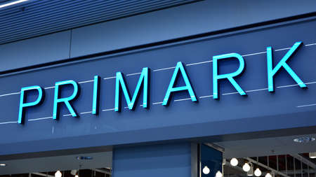 Warsaw, Poland. 1 September 2020. Sign Primark. Company signboard Primark.