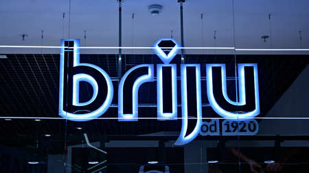 Warsaw, Poland. 1 September 2020. Sign Briju. Company signboard Briju.のeditorial素材