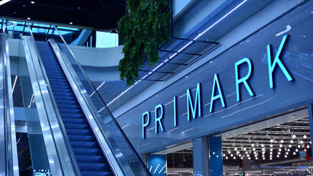 Warsaw, Poland. 1 September 2020. Sign Primark. Company signboard Primark.