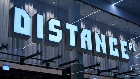 Warsaw, Poland. 1 September 2020. Sign Distance.pl. Company signboard Distance.pl.のeditorial素材