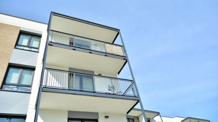 Modern European residential apartment buildings quarter. Abstract architecture, fragment of modern urban geometry.の写真素材