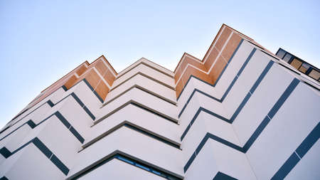 Architectural details of modern apartment building. Modern european residential apartment building complex.の写真素材