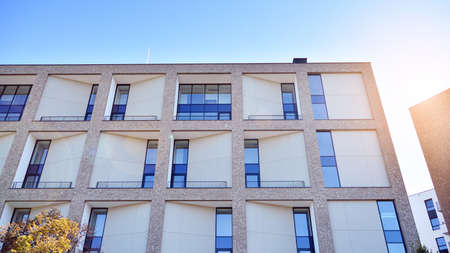 Architectural details of modern apartment building. Modern european residential apartment building...