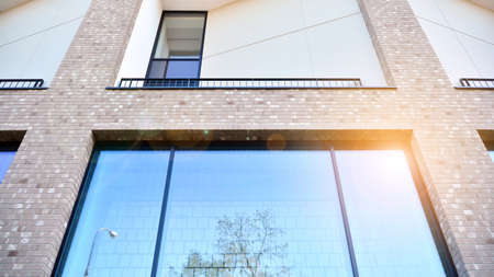 Architectural details of modern apartment building. Modern european residential apartment building...