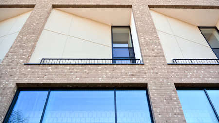 Architectural details of modern apartment building. Modern european residential apartment building...