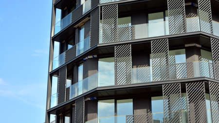 Estate property and condo architecture. Fragment of modern residential flat with apartment building...