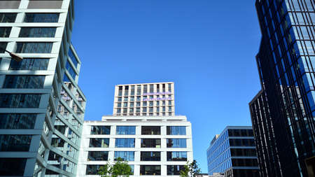 Fragment facade of a modern office building with glazing, perspective.の写真素材
