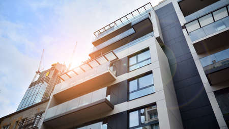 Modern and new apartment building. Multistoried modern, new and stylish living block of flats....