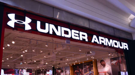 Warsaw, Poland. 27 October 2020. Sign Under Armor. Company signboard Under Armor.