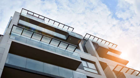Modern and new apartment building. Multistoried modern, new and stylish living block of flats....