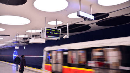 Warsaw, Poland. 24 November 2020. Second line of Warsaw Subway system. Warsaw metro station...