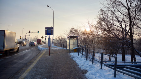 Warsaw, Poland. 18 January 2021. A sidewalk covered with snow