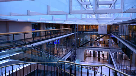 Warsaw, Poland. `15 February 2021. Interior of the Warsaw stock exchange building.のeditorial素材