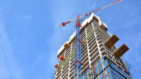 Warsaw, Poland. 21 February 2021. Office buildings under construction in Warsaw center business....