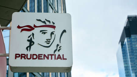 Warsaw, Poland. March 14, 2021. Sign Prudential. Company signboard Prudential.のeditorial素材