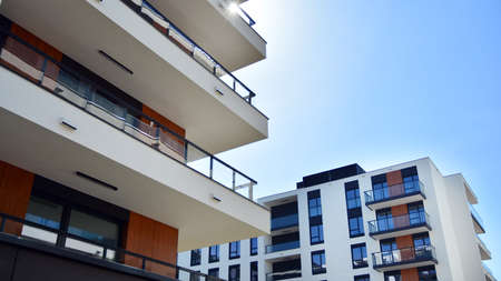 Modern European residential apartment buildings quarter. Abstract architecture, fragment of modern urban geometry.の写真素材