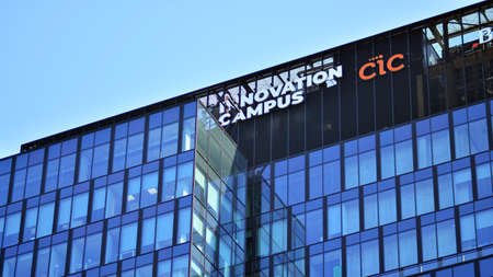 Warsaw, Poland. 19 April 2021. Sign Cambridge Innovation Center. Company signboard Cambridge...