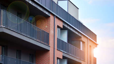 Architectural details of modern apartment building. Modern european residential apartment building...