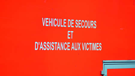 Warsaw, Poland. 26 April 2021.Sign VÃ©hicule de secours et d'assistance aux victimes - Rescue...