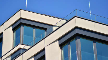 New modern architectural building house. Modern facade of the apartment building.