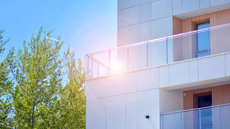 Apartment residential house and home facade architecture and outdoor facilities. Multistoried...