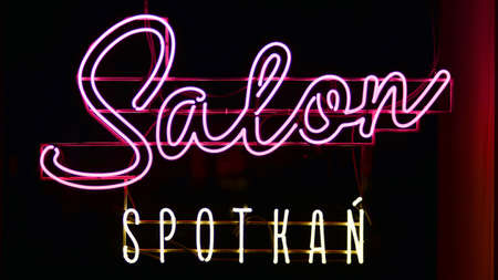 Warsaw, Poland. 30 May 2021. Neon sign Salon Spotkanのeditorial素材