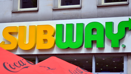 Warsaw, Poland. 3 June 2021. Sign Subway. Company signboard Subwayのeditorial素材
