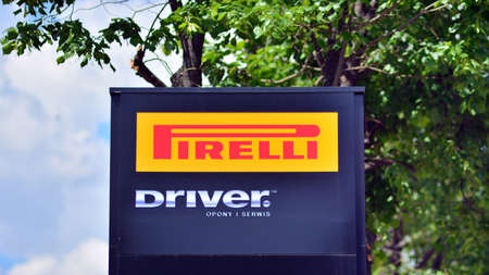 Warsaw, Poland. 6 June 2021. Sign Pirelli. Company signboard Pirelliのeditorial素材